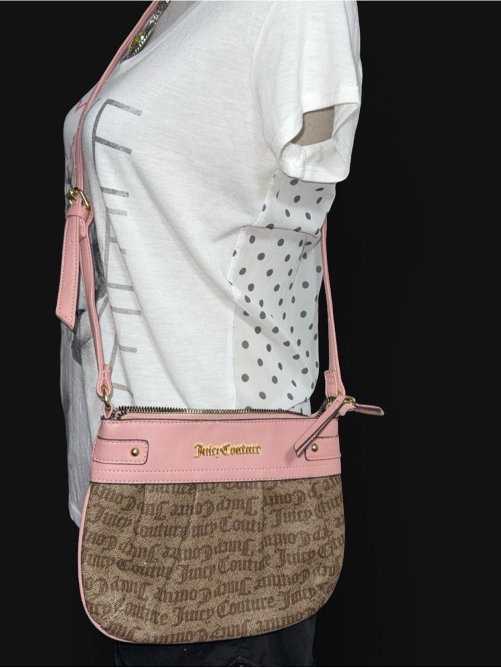 Juicy Couture Brown Monogram Crossbody with Pink Trim